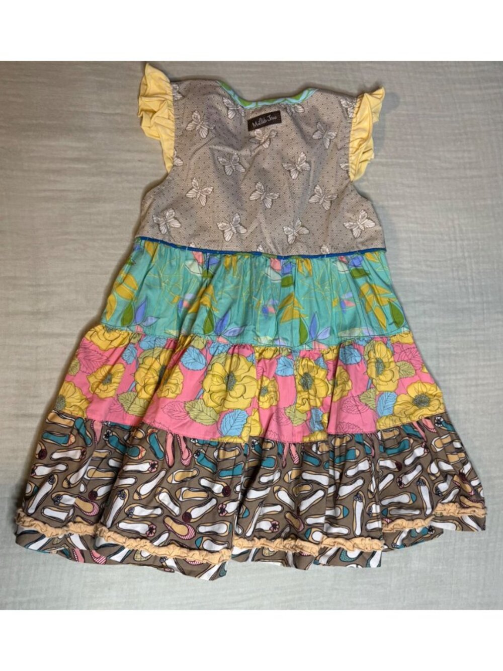 Matilda Jane Girls Size 4 Mixed Print Ruffle Dress Multicolor Floral & Butterfly - Picture 6 of 7